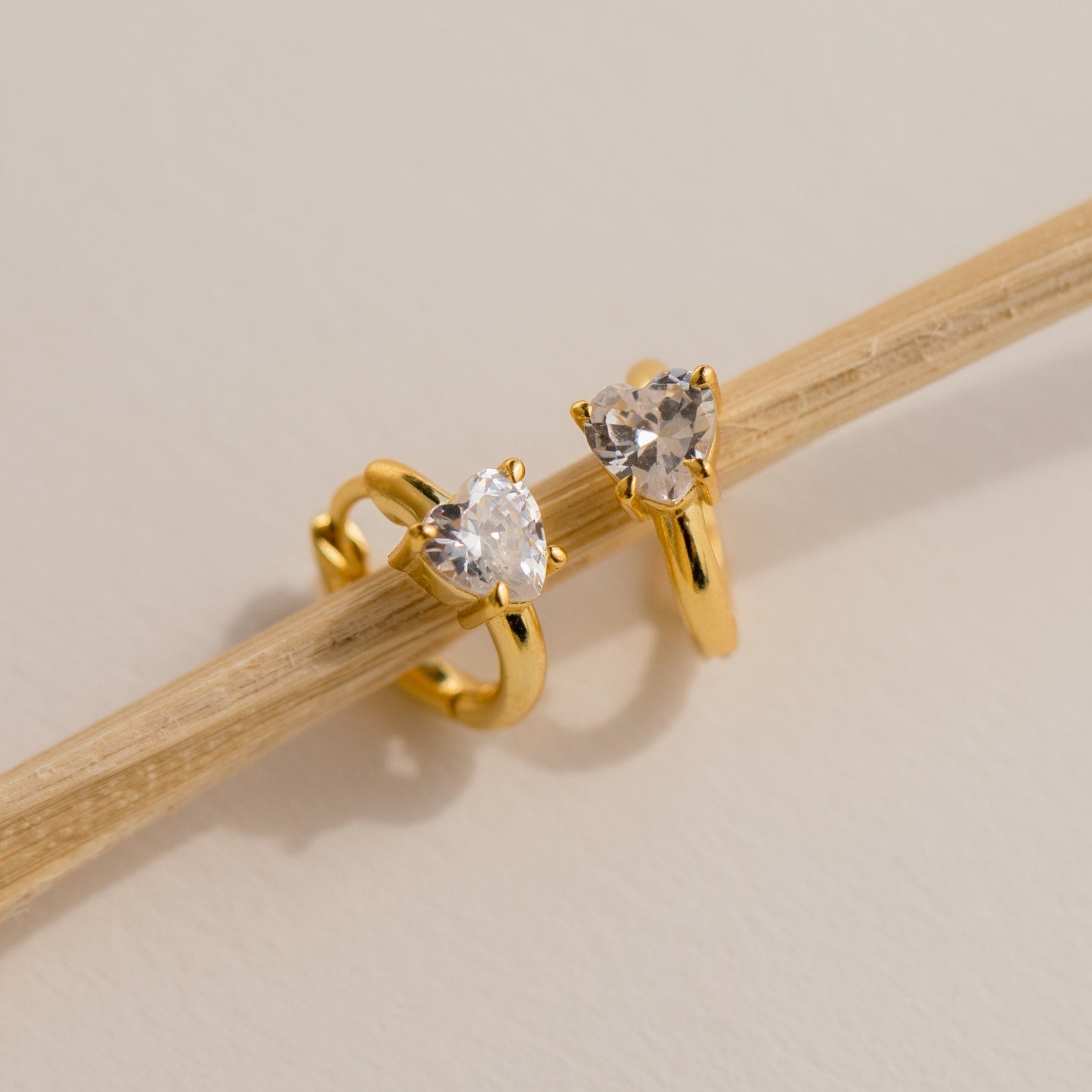 Diamond Heart Huggies 18K Gold